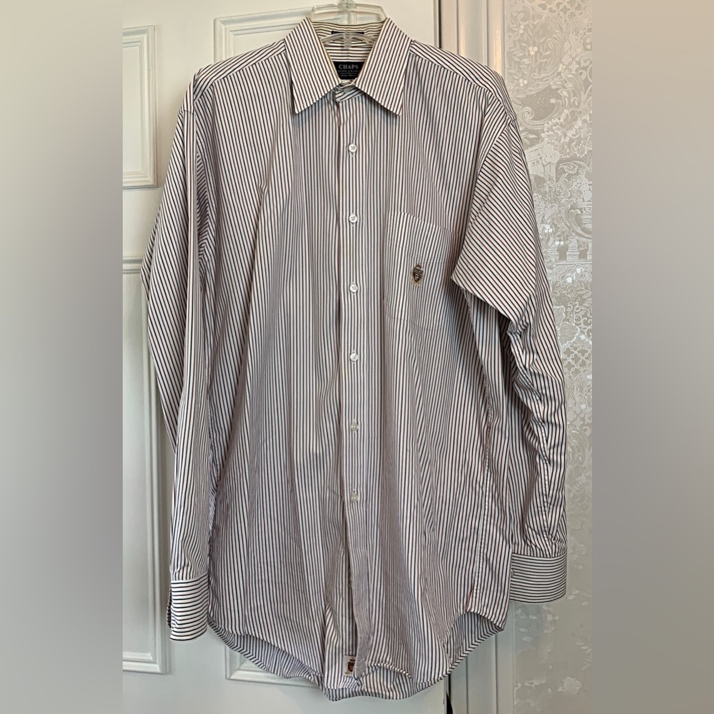 Ralph Lauren Chaps Blue, Maroon and White Oxford Cloth Shirt with Stripes
